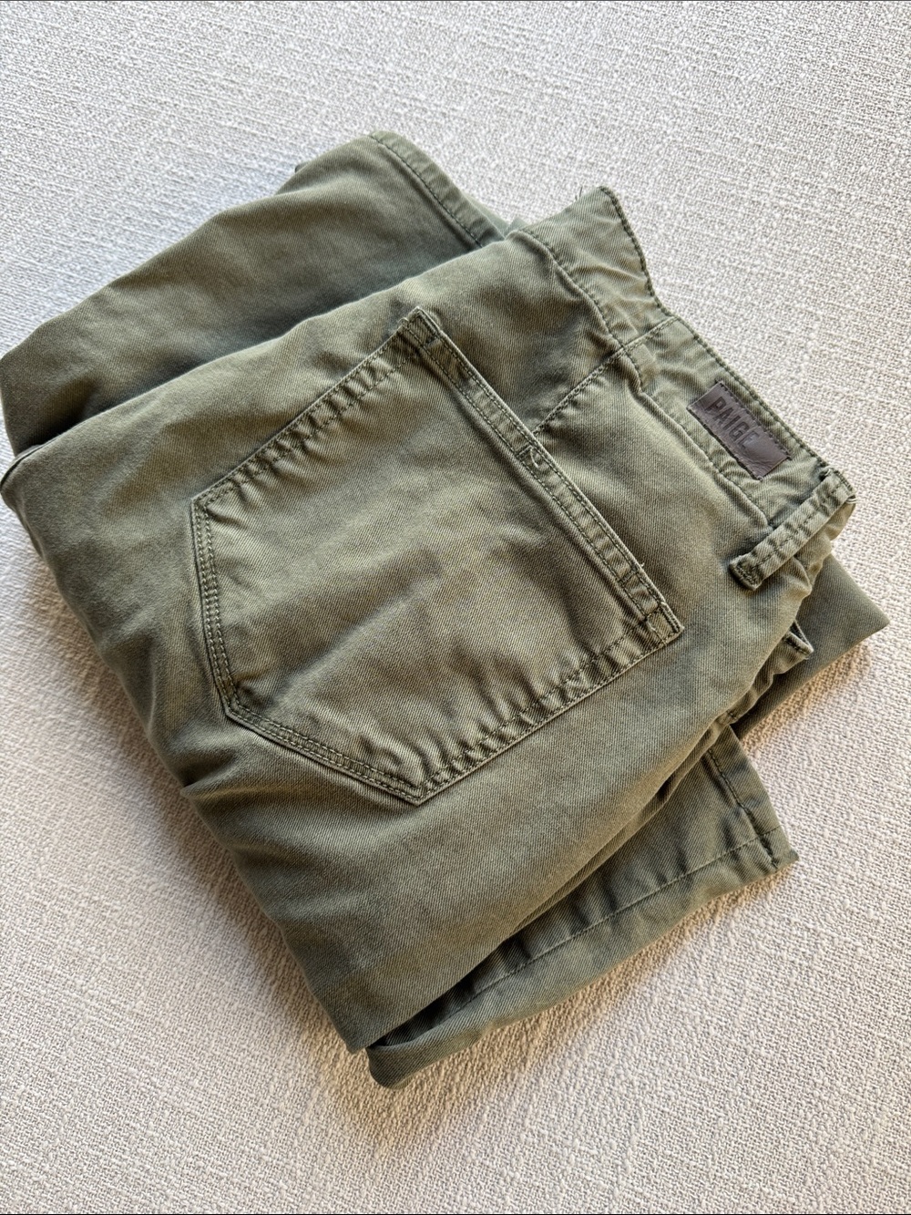 PAIGE Jeans Straight Pants Army Olive Green Soft EcoFriendly Lyocell 4 Pockets